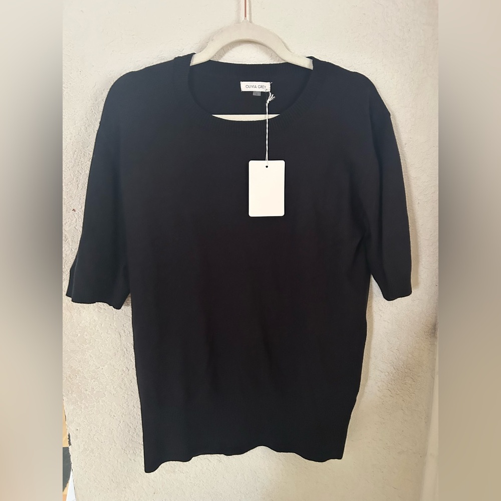 Olivia Grey Black Short Sleeve Sweater Size XL